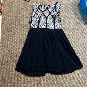 Suzy Shier Navy and White Patterned Dress